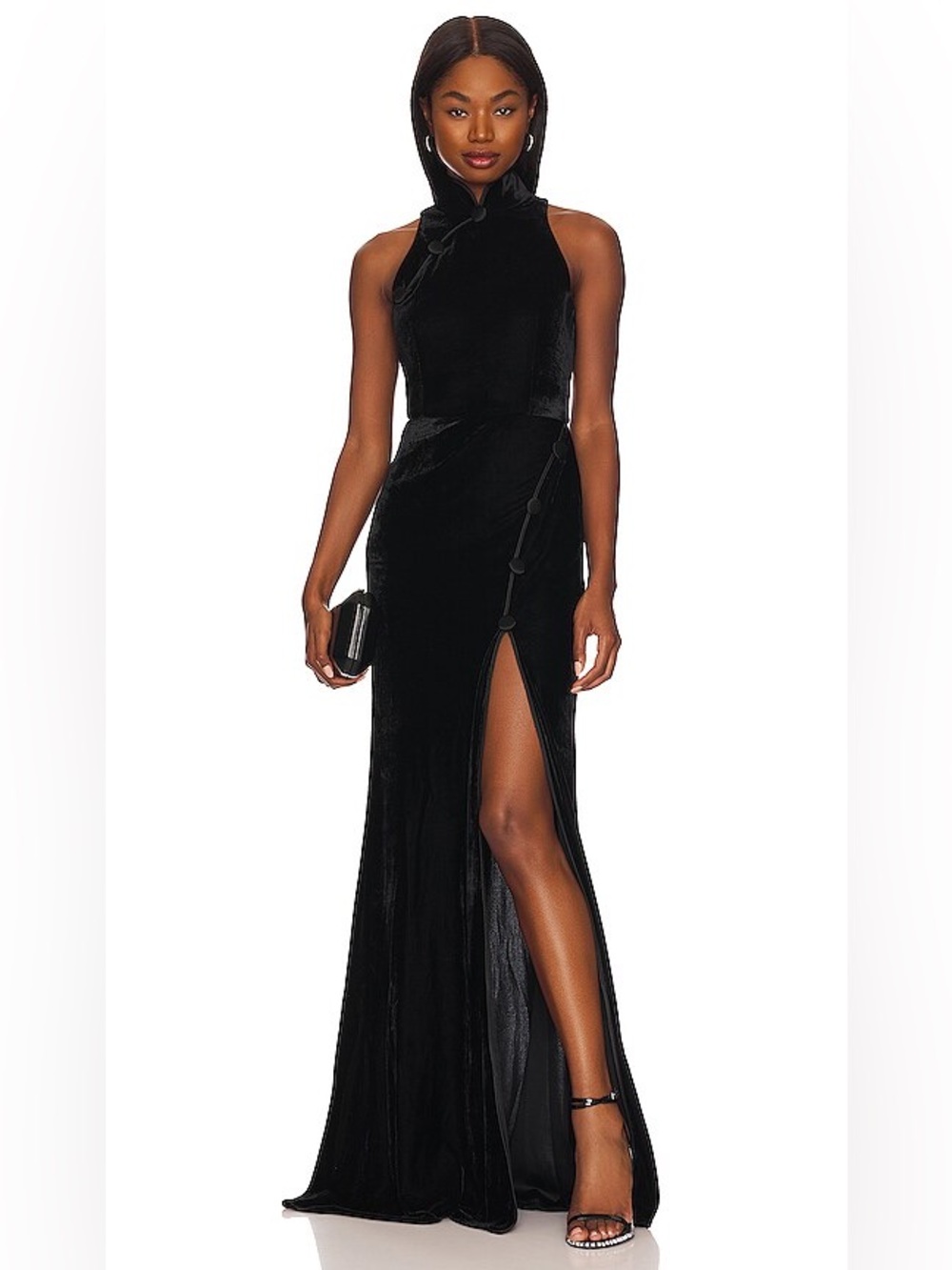 SAU LEE Ariana Velvet Maxi Dress in Black Sz 6 US